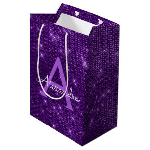 Paarse Sparkle Monogram - Jouw naam toevoegen Medium Cadeauzakje