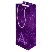 Paarse Sparkle Monogram - Jouw naam toevoegen Wijn Cadeautas (Achterkant Gekanteld)