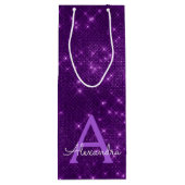Paarse Sparkle Monogram - Jouw naam toevoegen Wijn Cadeautas (Achterkant)