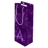 Paarse Sparkle Monogram - Jouw naam toevoegen Wijn Cadeautas (Voorkant Gekanteld)