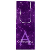 Paarse Sparkle Monogram - Jouw naam toevoegen Wijn Cadeautas (Voorkant)