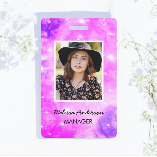 Paarse Sparkle Personeel Personeel Foto ID Badge
