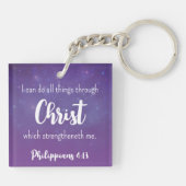 Paarse Sparkle Philippians 4:13 Verse Vlinder Sleutelhanger (Achterkant)