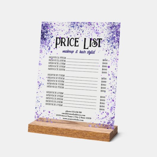 Paarse Sparkle prijslijst voor schoonheidsprofessi Acryl Bord (Hoek)