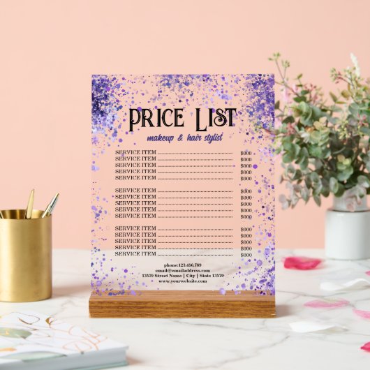 Paarse Sparkle prijslijst voor schoonheidsprofessi Acryl Bord (Huwelijk)