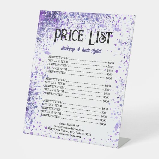 Paarse Sparkle prijslijst voor schoonheidsprofessi Reclamebord Met Voetstuk (Voorkant)