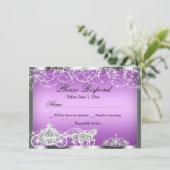 Paarse Sparkle Princess Theme RSVP Antwoord Kaart (Staand voorkant)