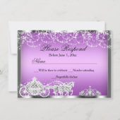 Paarse Sparkle Princess Theme RSVP Antwoord Kaart (Voorkant)