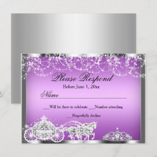 Paarse Sparkle Princess Theme RSVP Antwoord Kaart