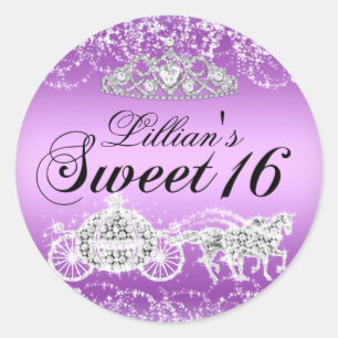 Paarse Sparkle Prinses Thema Sweet 16 Sticker