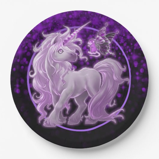 Paarse Sparkle roze Unicorn Papieren Bordje (Voorkant)