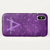 Paarse Sparkle Shimmer Monogram en Initiaal Case-Mate iPhone Case (Achterkant (horizontaal))
