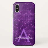 Paarse Sparkle Shimmer Monogram en Initiaal Case-Mate iPhone Case (Achterkant)