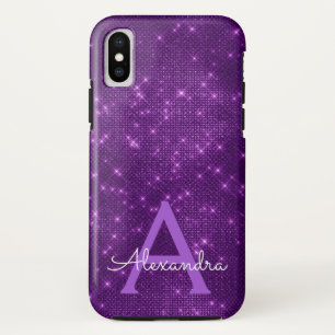 Paarse Sparkle Shimmer Monogram en Initiaal Case-Mate iPhone Case