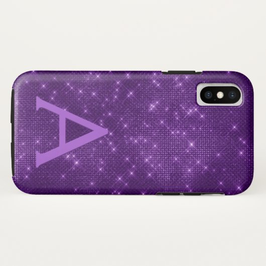 Paarse Sparkle Shimmer Monogram en Initiaal Case-Mate iPhone Case (Achterkant (horizontaal))
