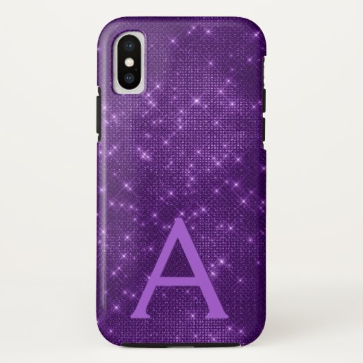 Paarse Sparkle Shimmer Monogram en Initiaal Case-Mate iPhone Case (Achterkant)