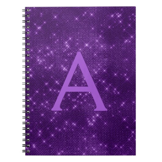 Paarse Sparkle Shimmer Monogram en Initiaal Notitieboek (Voorkant)