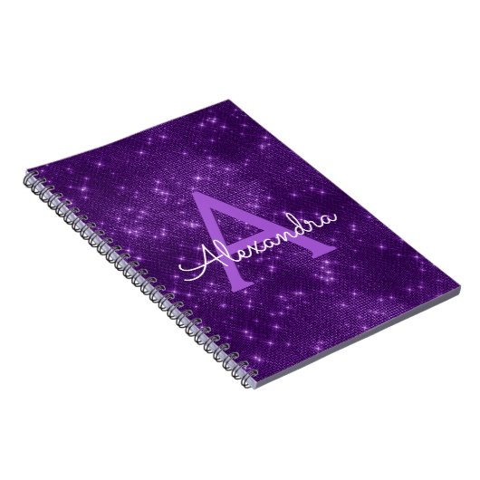 Paarse Sparkle Shimmer Monogram en Initiaal Notitieboek (Rechterzijde)