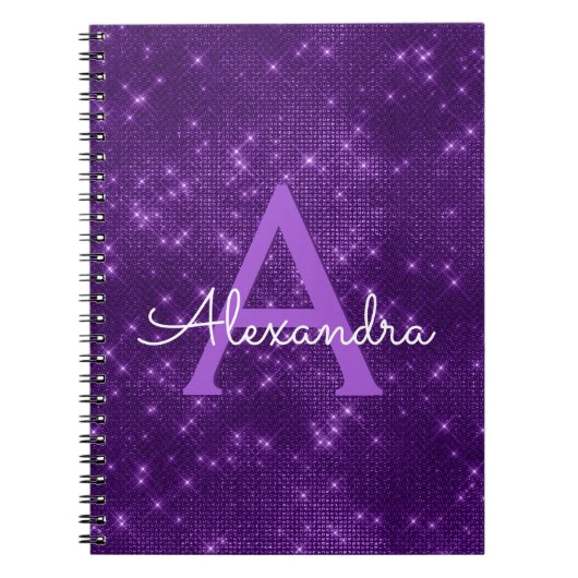 Paarse Sparkle Shimmer Monogram en Initiaal Notitieboek (Voorkant)