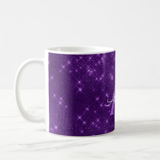 Paarse Sparkle Shimmer Monogram Naam en Initiaal Koffiemok (Links)