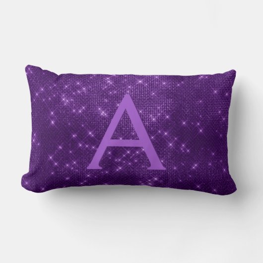 Paarse Sparkle Shimmer Monogram Naam en Initiaal Kussen (Voorkant)