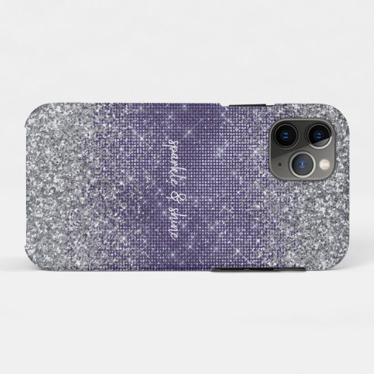 Paarse Sparkle Silver Glitter Case-Mate iPhone Case (Achterkant (horizontaal))
