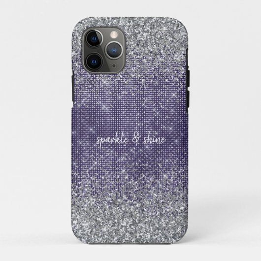 Paarse Sparkle Silver Glitter Case-Mate iPhone Case (Achterkant)