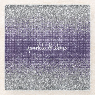 Paarse Sparkle Silver Glitter Glazen Onderzetter
