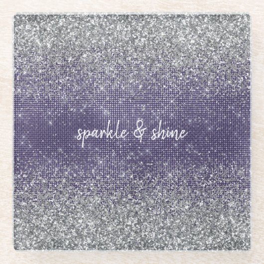 Paarse Sparkle Silver Glitter Glazen Onderzetter (Voorkant)