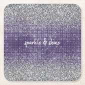 Paarse Sparkle Silver Glitter Kartonnen Onderzetters (Voorkant)