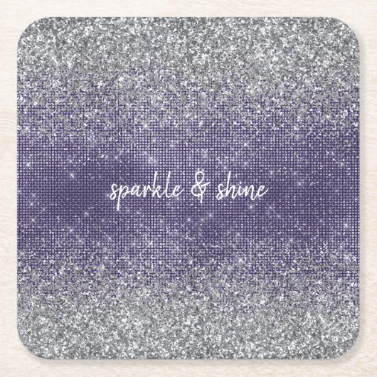 Paarse Sparkle Silver Glitter Kartonnen Onderzetters (Voorkant)
