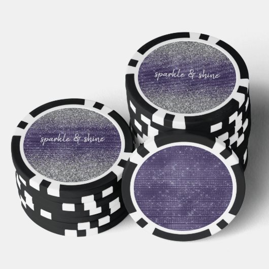 Paarse Sparkle Silver Glitter Poker Chips (Opstapeling)