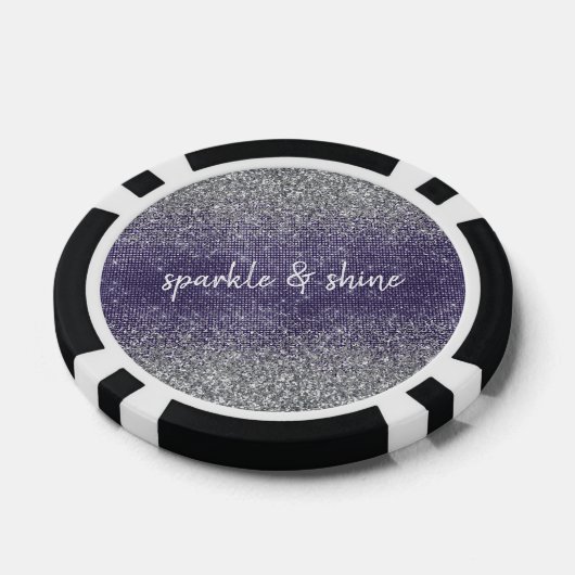 Paarse Sparkle Silver Glitter Poker Chips (Enkel)