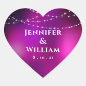 Paarse Sparkle Silver String Lights Wedding Hart Sticker (Voorkant)