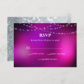Paarse Sparkle Silver String Lights Wedding RSVP Kaartje (Voorkant / Achterkant)