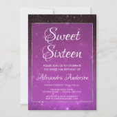 Paarse Sparkle Sky Sweet 16 verjaardagsuitnodiging Kaart (Voorkant)
