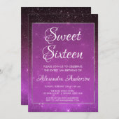 Paarse Sparkle Sky Sweet 16 verjaardagsuitnodiging Kaart (Voorkant / Achterkant)