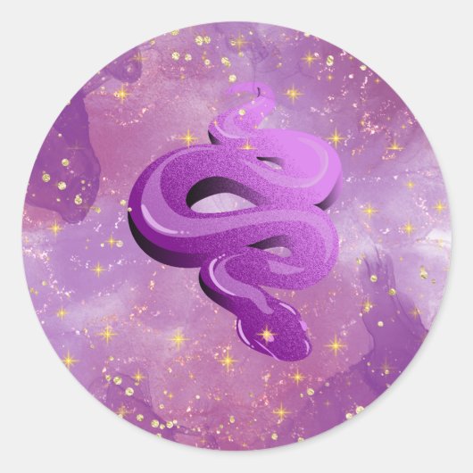 Paarse Sparkle Snake Ronde Sticker (Voorkant)