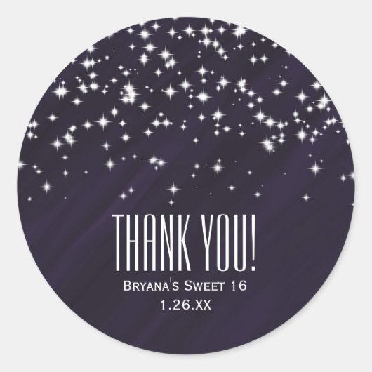 Paarse & Sparkle Stars Elegante Glamour Favor Ronde Sticker (Voorkant)