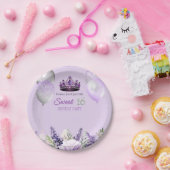 Paarse Sparkle Sweet 16 verjaardagsfeestje Papieren Bordje (Feest)