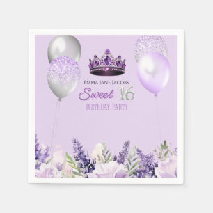 Paarse Sparkle Sweet 16 verjaardagsfeestje Servet