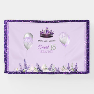 Paarse Sparkle Sweet 16 verjaardagsfeestje Spandoek