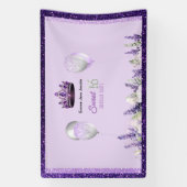 Paarse Sparkle Sweet 16 verjaardagsfeestje Spandoek (Verticaal)