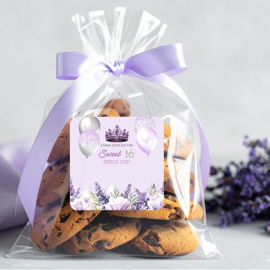 Paarse Sparkle Sweet 16 verjaardagsfeestje Vierkante Sticker