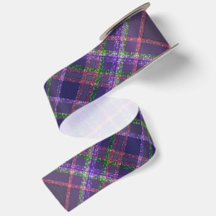 Paarse Sparkle Tartan Plaids Speciale Dag Satijnen Lint