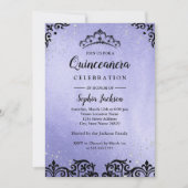 Paarse Sparkle Tiara Damask Quinceanera Kaart (Voorkant)