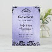 Paarse Sparkle Tiara Damask Quinceanera Kaart (Staand voorkant)