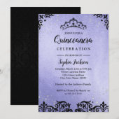 Paarse Sparkle Tiara Damask Quinceanera Kaart (Voorkant / Achterkant)