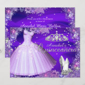 Paarse Sparkle Tiara & Dress Quinceanera nodigt ui Kaart (Voorkant / Achterkant)