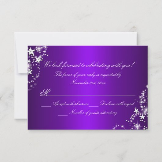 Paarse Sparkle Tiara & Stars Quinceanera RSVP (Achterkant)